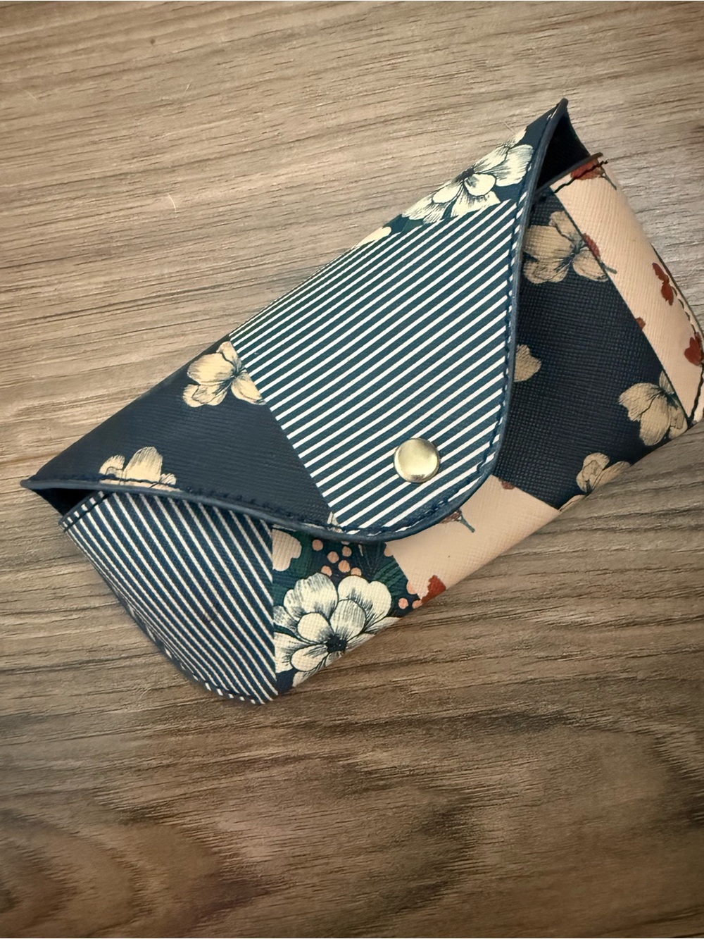 Anthropologie Navy and Cream Floral Glasses Pouch